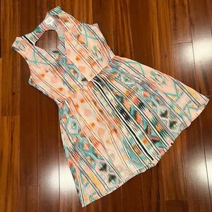 Parker Silk Mini Dress Sleeveless Aztec Boho Abstract Print Cutout Back Sz Small